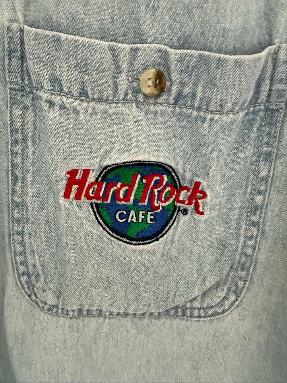 Hard Rock Cafe Light Denim Button-Front Shirt with Embroidered Logo